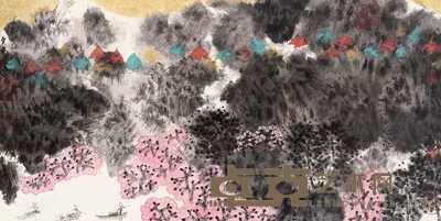 卓鹤君 霞彩映红非 镜心 72×36cm